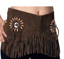 Lade das Bild in den Galerie-Viewer, Fransengürtel aus echtem Rauh Leder Wildleder mit Conchas und Perlen besetzt