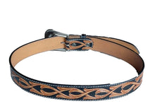 Lade das Bild in den Galerie-Viewer, Schwarz braun gemusterter Westerngürtel Gürtel Wechselgürtel echt Leder