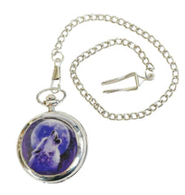 Lade das Bild in den Galerie-Viewer, Taschenuhr mit Sprungdeckel und Kette Wolf heulend Vollmond Western Cowboy
