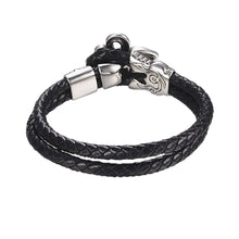 Lade das Bild in den Galerie-Viewer, Schwarzes Armband Lederarmband mit Fleur de Lis Ritterlilie aus Edelstahl