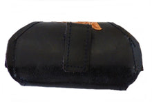 Lade das Bild in den Galerie-Viewer, Gürteltasche Leder Handytasche Messertasche schwarz/braun punziert mit Klettvers