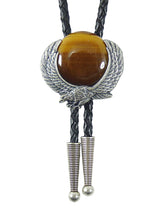 Lade das Bild in den Galerie-Viewer, Vintage Bolo Tie Adler mit großem Tigerauge, Westernkrawatte, echt versilbert