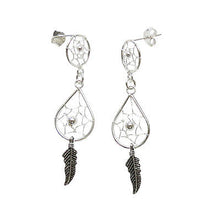 Lade das Bild in den Galerie-Viewer, Ohrringe Ohrstecker Traumfänger m. 2 Traumfängern u. Feder 925er Sterling Silber