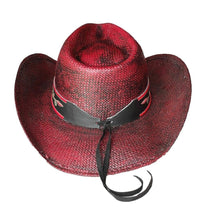 Lade das Bild in den Galerie-Viewer, Weinroter Cowboyhut Westernhut Strohhut mit Hutband Concho und bestickter Krempe