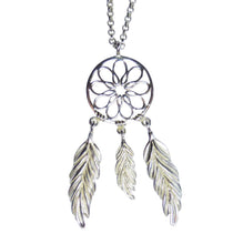 Lade das Bild in den Galerie-Viewer, Kette Collier massiv 925er Sterling Silber mit Anhänger Traumfänger 3 Federn