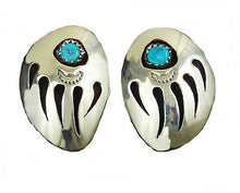 Lade das Bild in den Galerie-Viewer, Ohrclips Ohrringe Indianerschmuck Bärentatze Handarbeit Navajo Sterling Silber