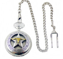 Lade das Bild in den Galerie-Viewer, Taschenuhr mit Sprungdeckel und Kette Texas Lone Star Longhorn Western Cowboy