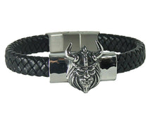 Lade das Bild in den Galerie-Viewer, Stabiles Lederarmband geflochten mit Wikinger aus Edelstahl