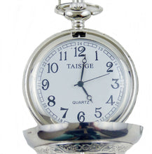 Lade das Bild in den Galerie-Viewer, Taschenuhr mit Sprungdeckel und Kette Büffel Bison 5 Cents Western