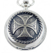 Lade das Bild in den Galerie-Viewer, Taschenuhr mit Sprungdeckel und Kette Eisernes Kreuz Biker Motorrad