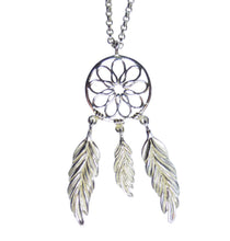 Lade das Bild in den Galerie-Viewer, Kette Collier massiv 925er Sterling Silber mit Anhänger Traumfänger 3 Federn