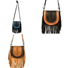 Lade das Bild in den Galerie-Viewer, Handtasche Schultertasche Westerntasche Montana West Leder mit Fransen Nieten