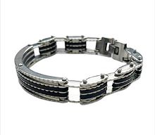Lade das Bild in den Galerie-Viewer, Steel Fusion Titan Edelstahl-Armband mit schwarzer Einlage – 21 cm – 11 mm breit

