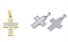 Lade das Bild in den Galerie-Viewer, Spark Mini Cross Kreuz-Anhänger Edelstahl mit Zirkonia – 24 × 17 mm
