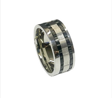 Lade das Bild in den Galerie-Viewer, Steel Motion Spinning Ring aus Edelstahl – Drehring mit schwarzem Streifen 10 mm
