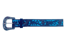 Lade das Bild in den Galerie-Viewer, Ledergürtel „Turquoise Blossom“ Westerngürtel Leder – florales Must braun türkis
