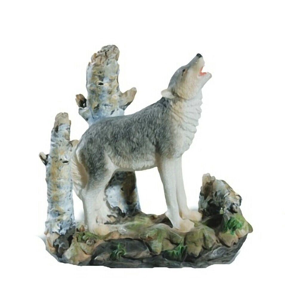 Howling Wolf mit Baumstamm Dekofigur Wild Life Wolf heulend