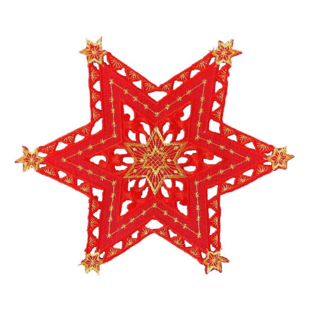 Rot / Gold Stern Weihnachtsdecke Deckchen Mitteldecke bestickt