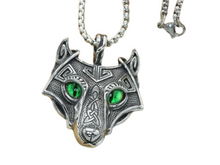 Lade das Bild in den Galerie-Viewer, Spirit Wolf Dual Eyes Edelstahlkette mit Wolfskopf-Anhänger
