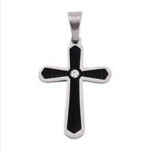 Lade das Bild in den Galerie-Viewer, Midnight Faith Cross Kreuz-Anhänger Edelstahl mit schwarzer Einlage und Zirkonia
