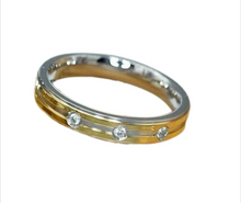 Lade das Bild in den Galerie-Viewer, Golden Spark Trio Ring Bandring Partnerring  Edelstahl mit Zirkonia, 4 mm
