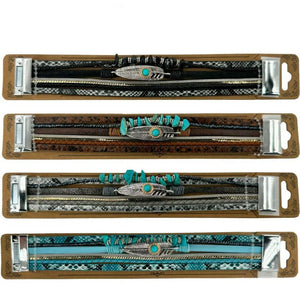 Lederarmband im Westernstyle Country Feder Perlen türkise Steine 5 Stränge