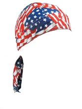 Lade das Bild in den Galerie-Viewer, Do-Rag „Stars &amp; Stripes“ – USA Flagge Bandana-Kopftuch Baumwolle mit Schweißband
