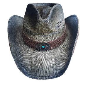 Desert Star Western Strohhut Cowboyhut mit Leder-Applikation