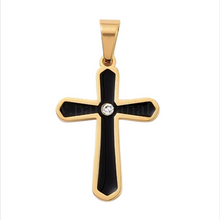 Lade das Bild in den Galerie-Viewer, Midnight Faith Cross Kreuz-Anhänger Edelstahl mit schwarzer Einlage und Zirkonia
