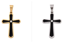 Lade das Bild in den Galerie-Viewer, Midnight Faith Cross Kreuz-Anhänger Edelstahl mit schwarzer Einlage und Zirkonia
