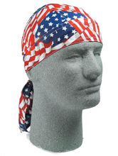 Lade das Bild in den Galerie-Viewer, Do-Rag „Stars &amp; Stripes“ – USA Flagge Bandana-Kopftuch Baumwolle mit Schweißband
