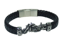 Lade das Bild in den Galerie-Viewer, Stabiles Lederarmband geflochten mit Motorrad Bike aus Edelstahl
