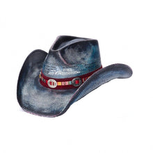Lade das Bild in den Galerie-Viewer, Blauer Cowboyhut Strohhut Westernhut Line Dance Western
