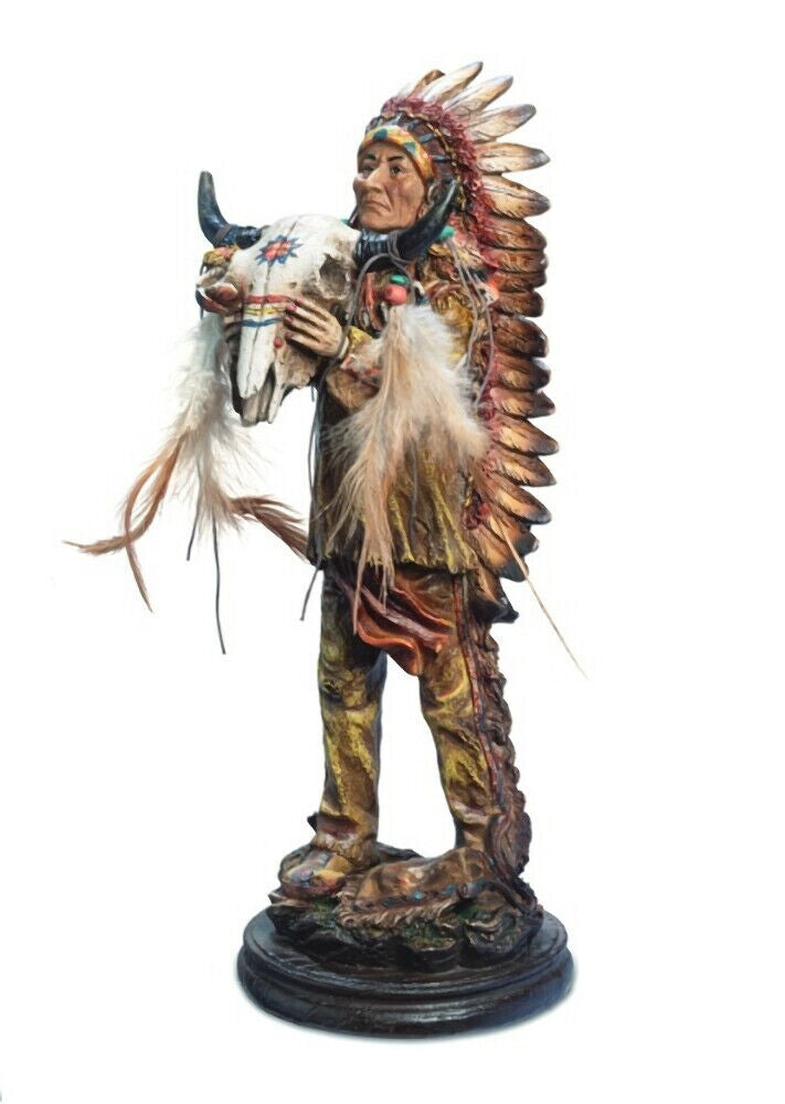 Häuptling mit Bison - Schädel Amerikanischer Ureinwohner Native American Figur