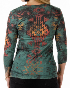 Forest Green Damen Western-Pullover mit Ethno-Muster und Strass