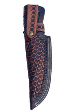 Lade das Bild in den Galerie-Viewer, Messertasche Leder Ledermesserscheide, Braun, Vintage-Prägung mit Gürtelschlaufe
