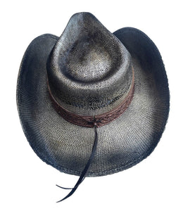 Desert Star Western Strohhut Cowboyhut mit Leder-Applikation
