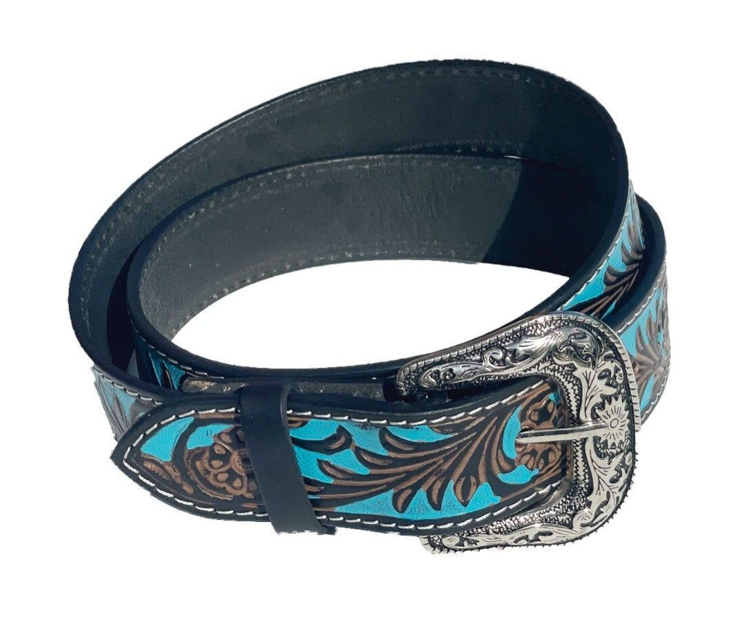 Ledergürtel „Turquoise Blossom“ Westerngürtel Leder – florales Must braun türkis