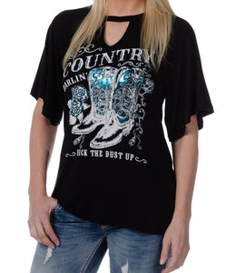 Country Darlin Flare T-Shirt Cowboystiefel Westernshirt Line Dance Western