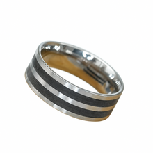 Lade das Bild in den Galerie-Viewer, Steel Line Noir Ring Bandring Partnerring mit Streifenoptik Edelstahl, 8 mm
