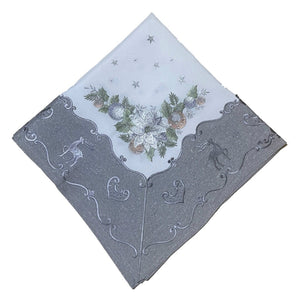 Winterzauber Grau Weihnachtstischdecke mit Rentiermotiv Mitteldecke Glitzereffek