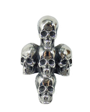Lade das Bild in den Galerie-Viewer, Ring Fingerring Edelstahl 5 Totenköpfe als Kreuz Totenkopf Skull Biker Rocker
