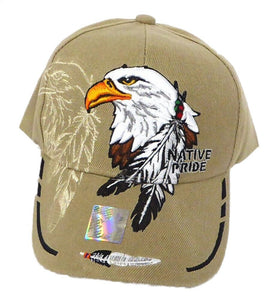 Native Pride Adler mit Federn beige Baseballcap Cap mit Schild Bestickt