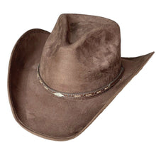 Lade das Bild in den Galerie-Viewer, Brauner Cowboyhut mit Lederhutband Westernhut Velour

