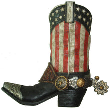 Lade das Bild in den Galerie-Viewer, Deko Stiefel Sporen Cowboystiefel Cowboyboot Flagge USA Vase Western Cowboy
