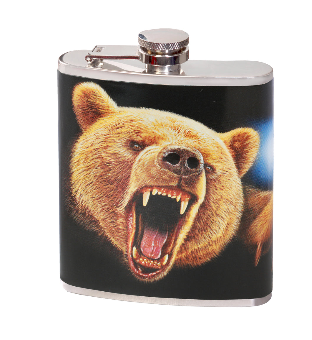 Flachmann Trinkflasche Taschenflasche aus Edelstahl Bär Bear Grizzly 0,2l