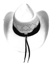 Lade das Bild in den Galerie-Viewer, Weißer Cowboyhut Westernhut Strohhut mit Hutband und bestickter Seitenkrempe
