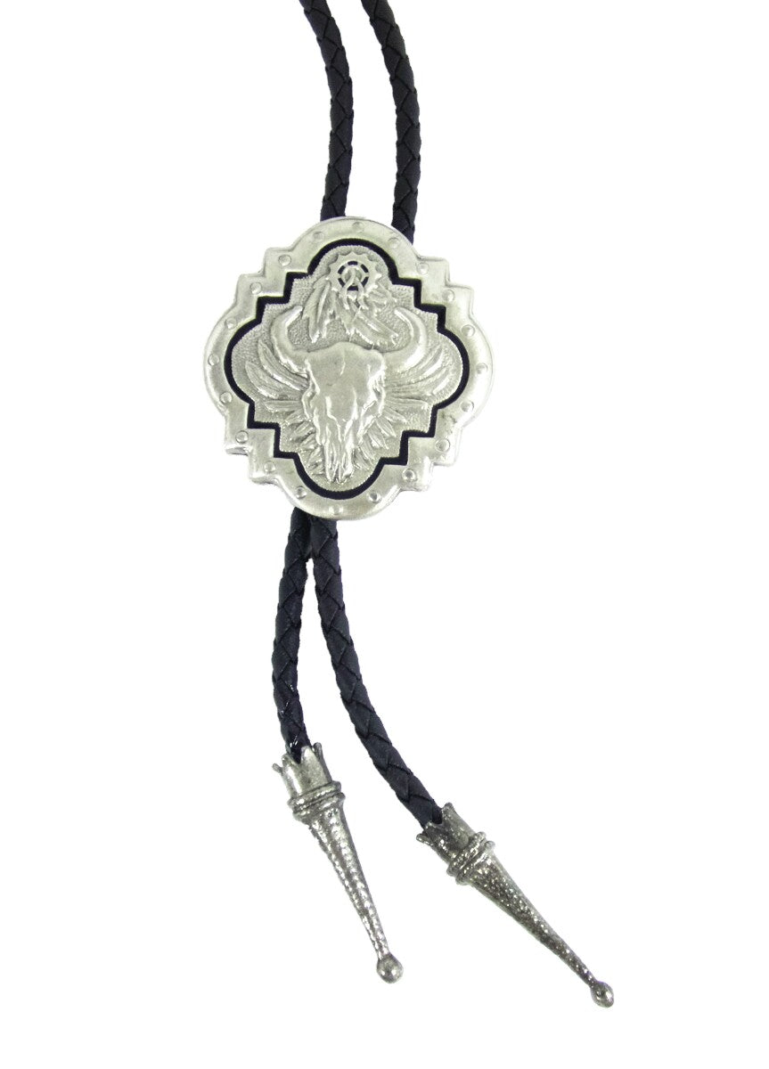 Bolo Tie Westernkrawatte Longhorn Skull Lederkordel verstellbar mit Clip