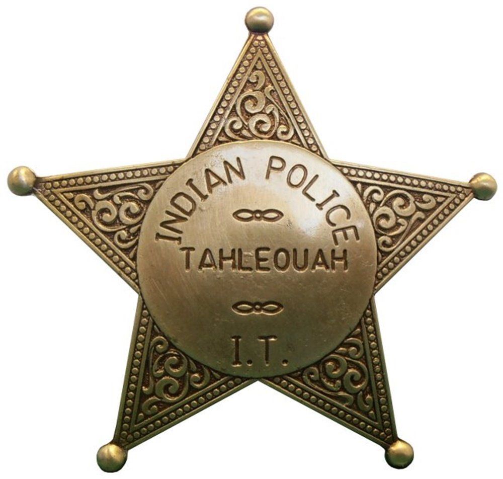 Anstecker Pin Button Sheriff Stern Indian Police Tahleouah messingfarben
