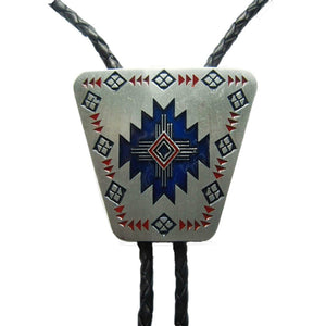 Bolo Tie Westernkrawatte Indianisches Ornament Lederkordel verstellbar mit Clip